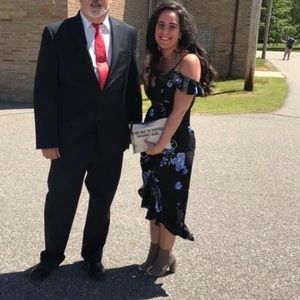 Forever 21 Cold Shoulder Black MIDI Dress with Blue Flowers.